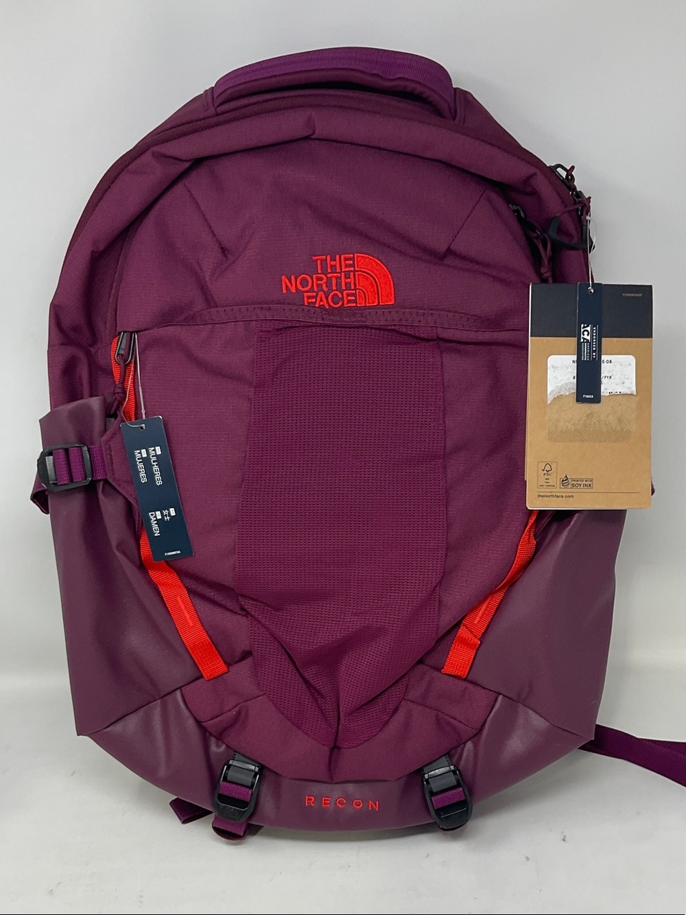 The North Face Backpack in Plum with Bright Red Accents - Picture 1 of 4